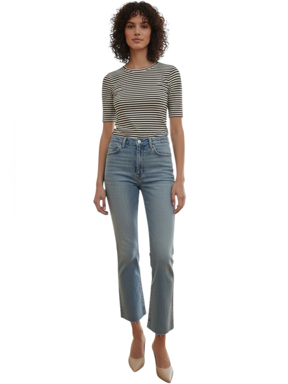 Agolde Pinch Waist Raw Hem Straight Leg Jeans in Medium Wash Size 25 (FLAWED*)